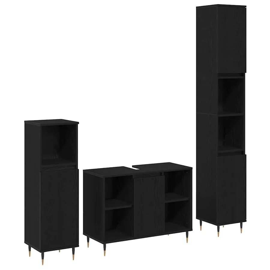 Ensemble de mobilier de salle de bain 3 pcs Chêne noir