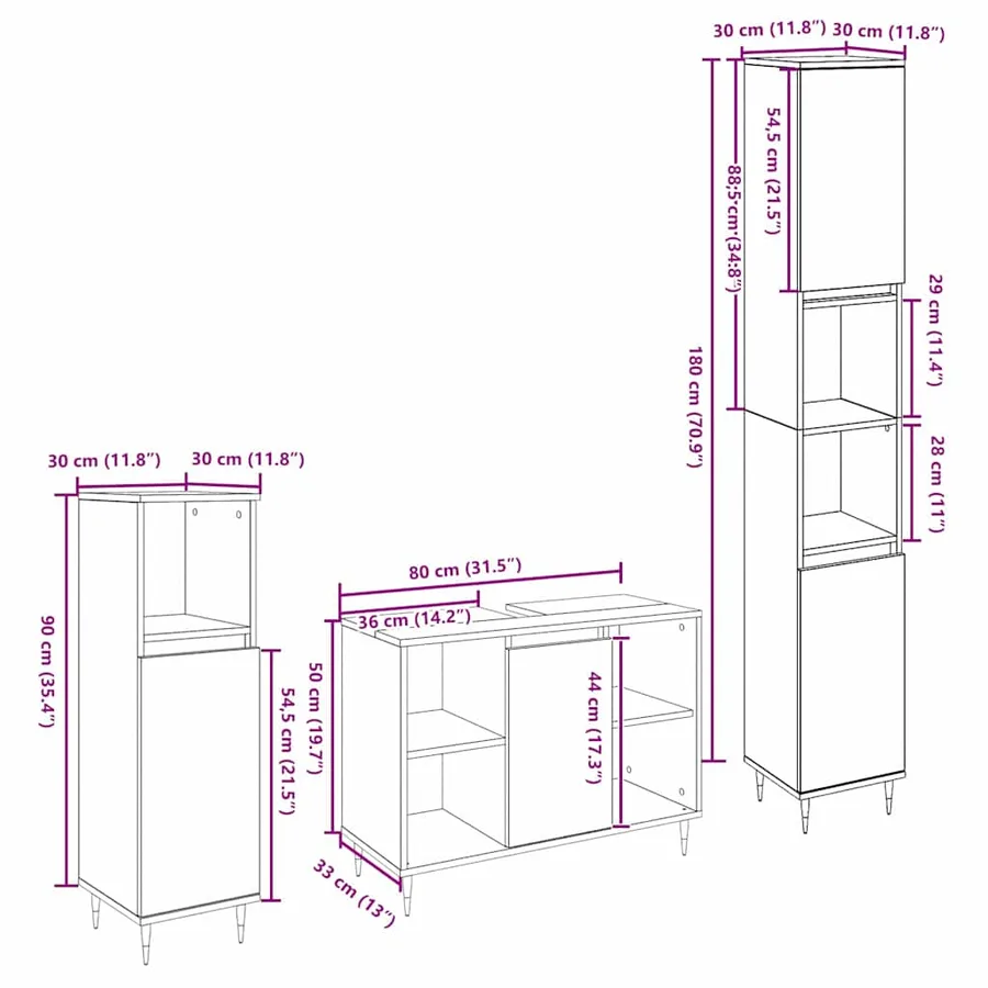 Ensemble de mobilier de salle de bain 3 pcs Chêne noir - 11