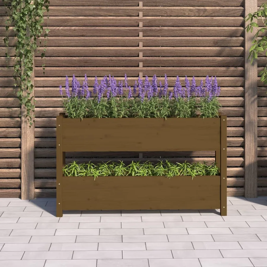 Jardinière Marron miel 112x25x66 cm Bois massif de pin - 3