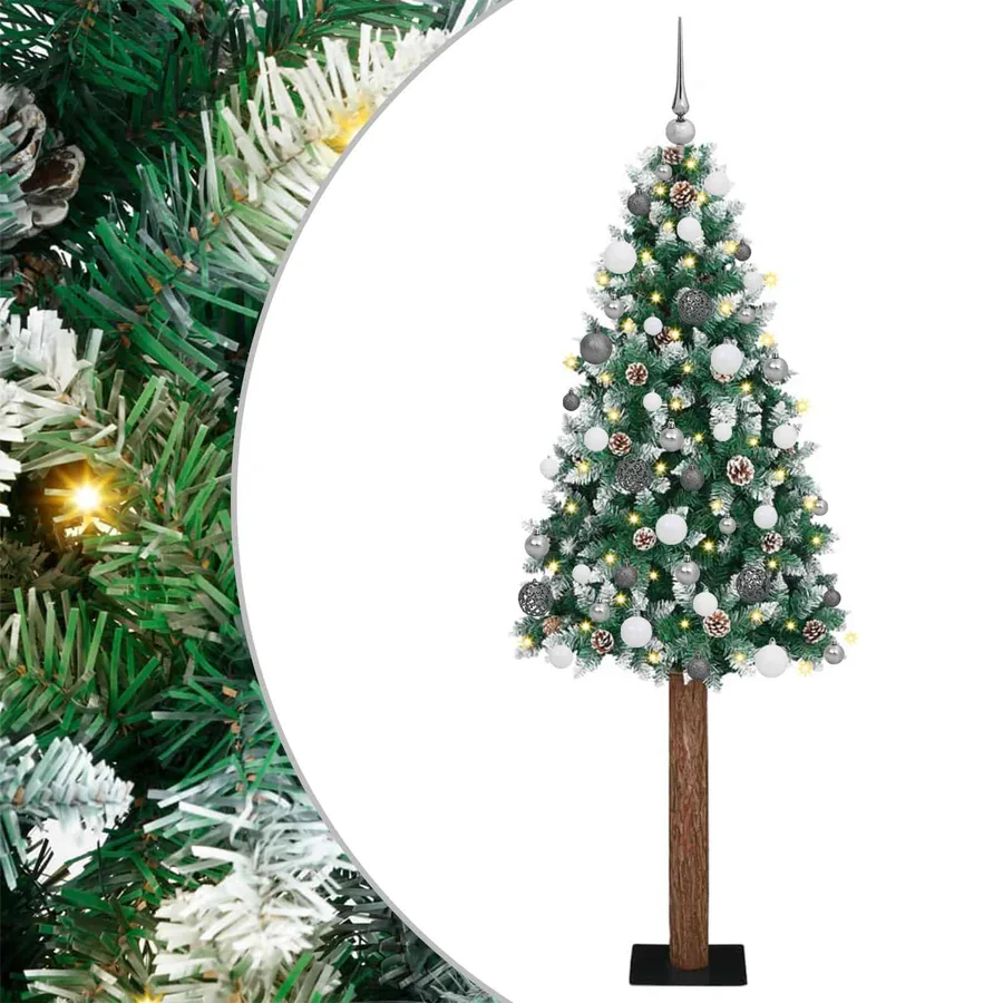 Sapin de Noël mince Vert 210 cm PVC et bois de pin massif