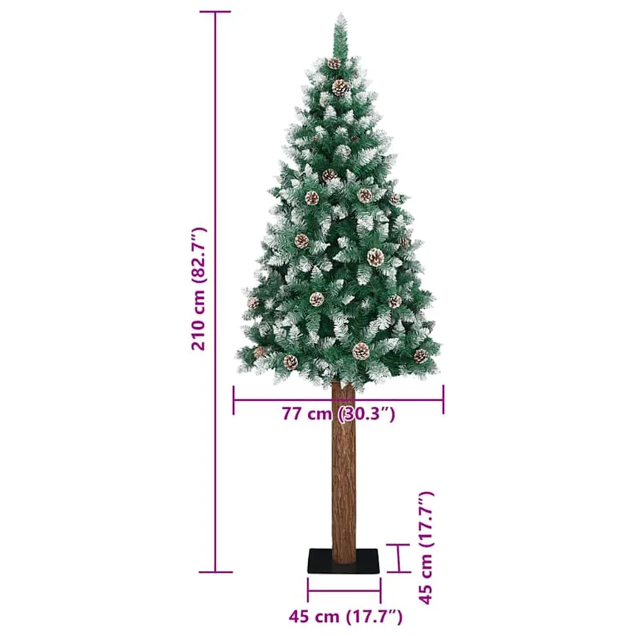 Sapin de Noël mince Vert 210 cm PVC et bois de pin massif - 18