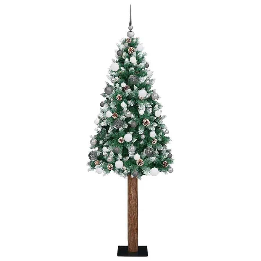 Sapin de Noël mince Vert 210 cm PVC et bois de pin massif - 2