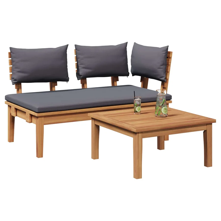 Ensemble banc et table de jardin 2 pcs Gris et marron - 3