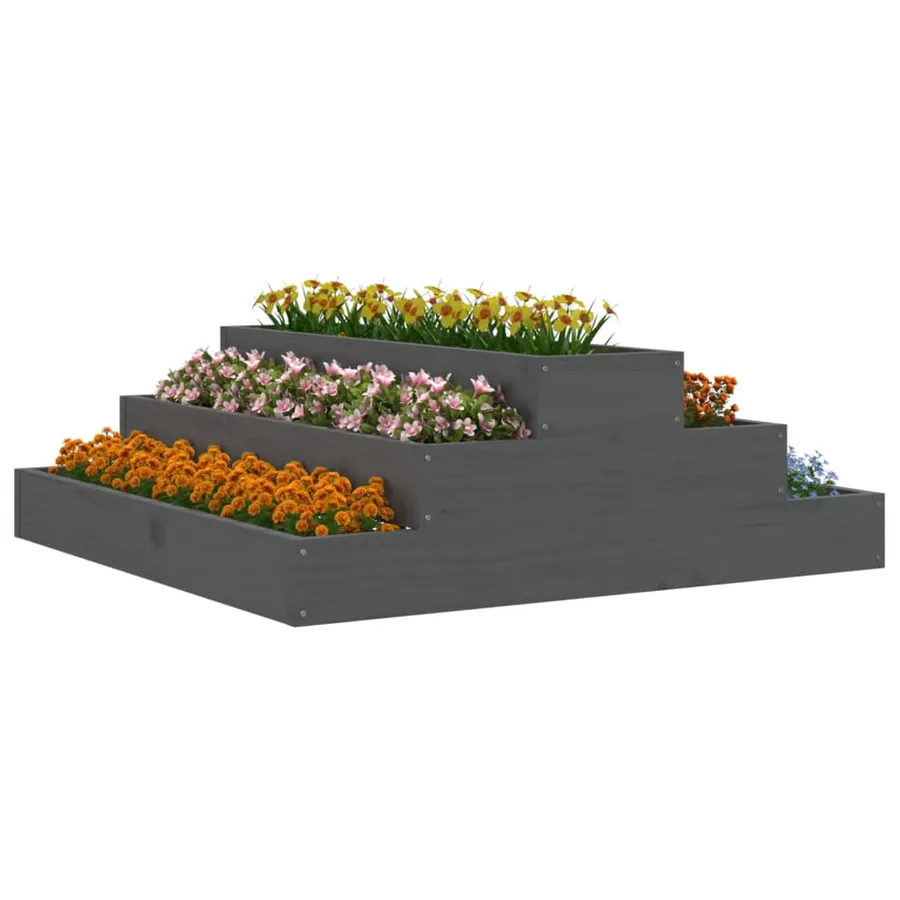 Jardinière Gris 80x80x27 cm Bois massif de pin - 3