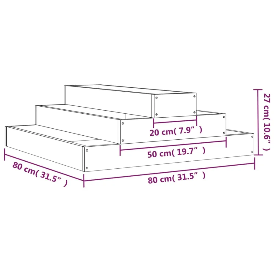 Jardinière Gris 80x80x27 cm Bois massif de pin - 7