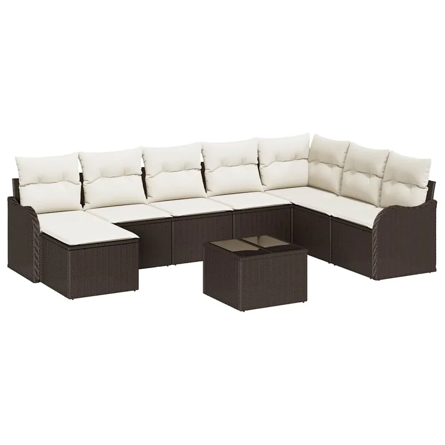 Ensemble de canapé de jardin 9 pcs Marron Poly rotin - 2