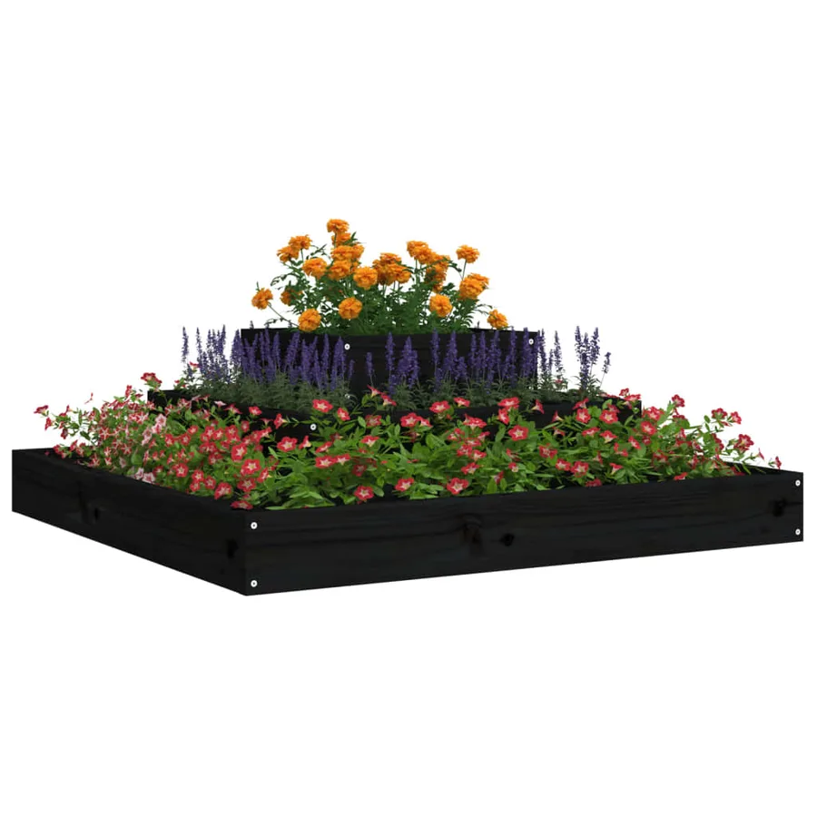 Jardinière Noir 80x80x27 cm Bois massif de pin - 3