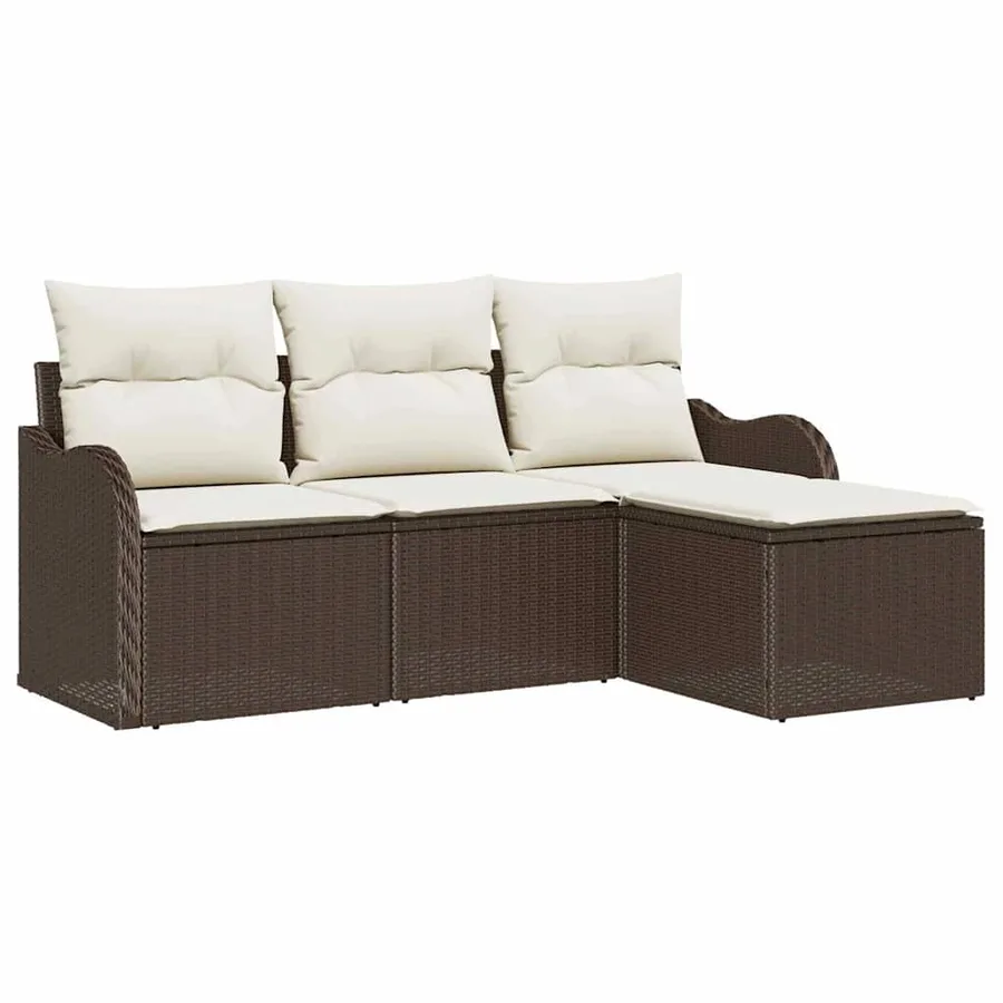 Ensemble de canapé de jardin 4 pcs Marron Poly rotin - 2