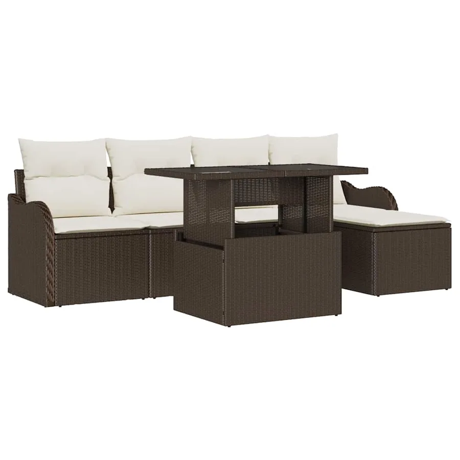Ensemble de sièges d'extérieur 6 pcs Marron Poly rotin - 2