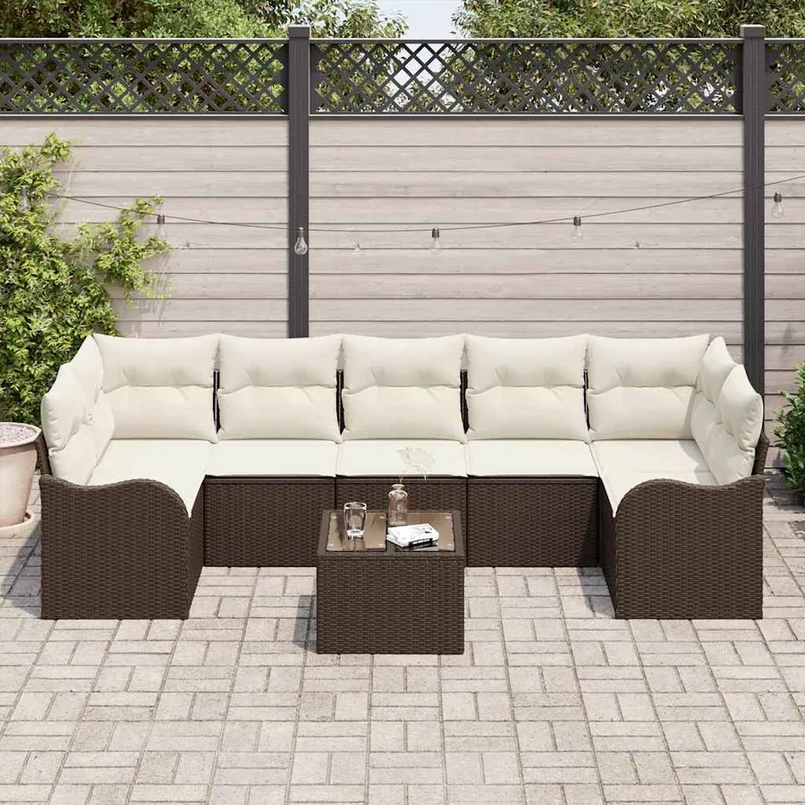 Ensemble de canapé de jardin avec coussin 8 pcs Marron et Crème - 3