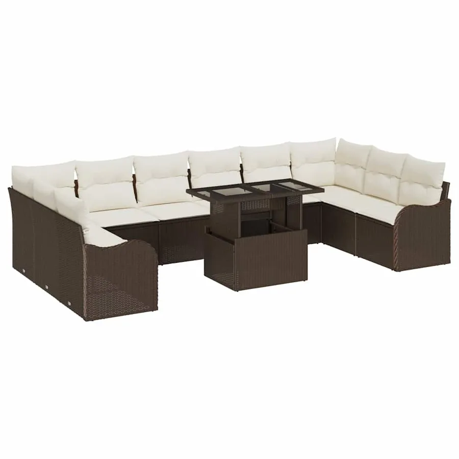 Ensemble de canapé de jardin 11 pcs Marron Poly Rattan - 2