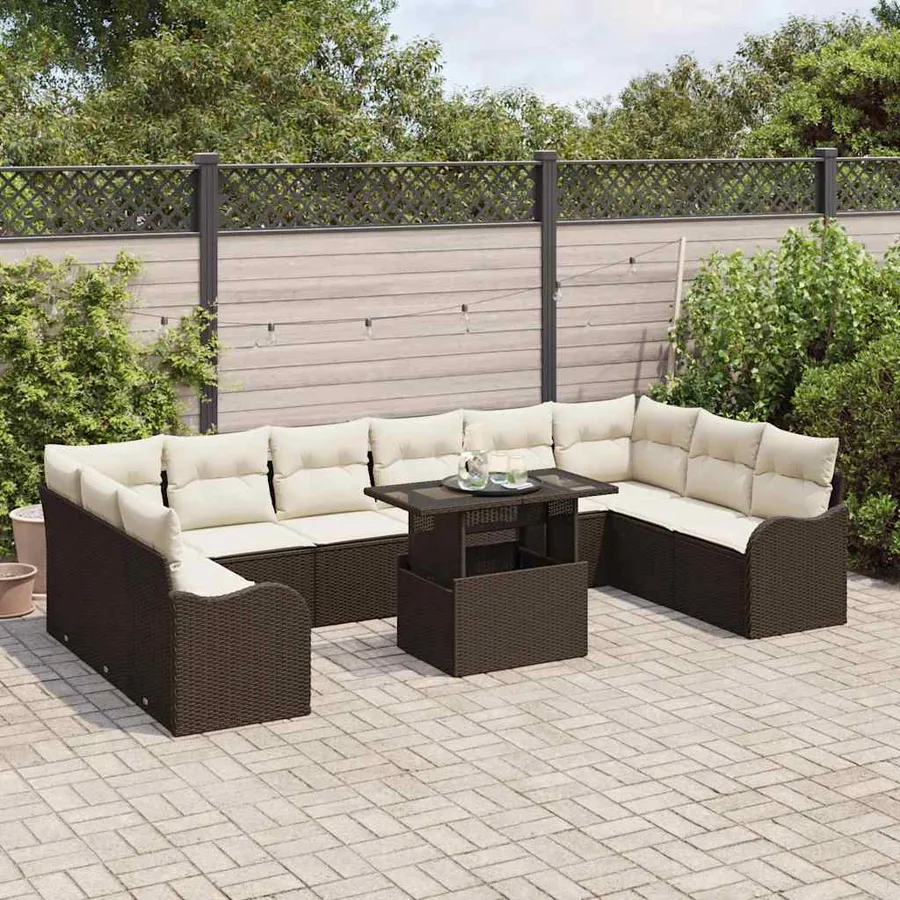 Ensemble de canapé de jardin 11 pcs Marron Poly Rattan - 3