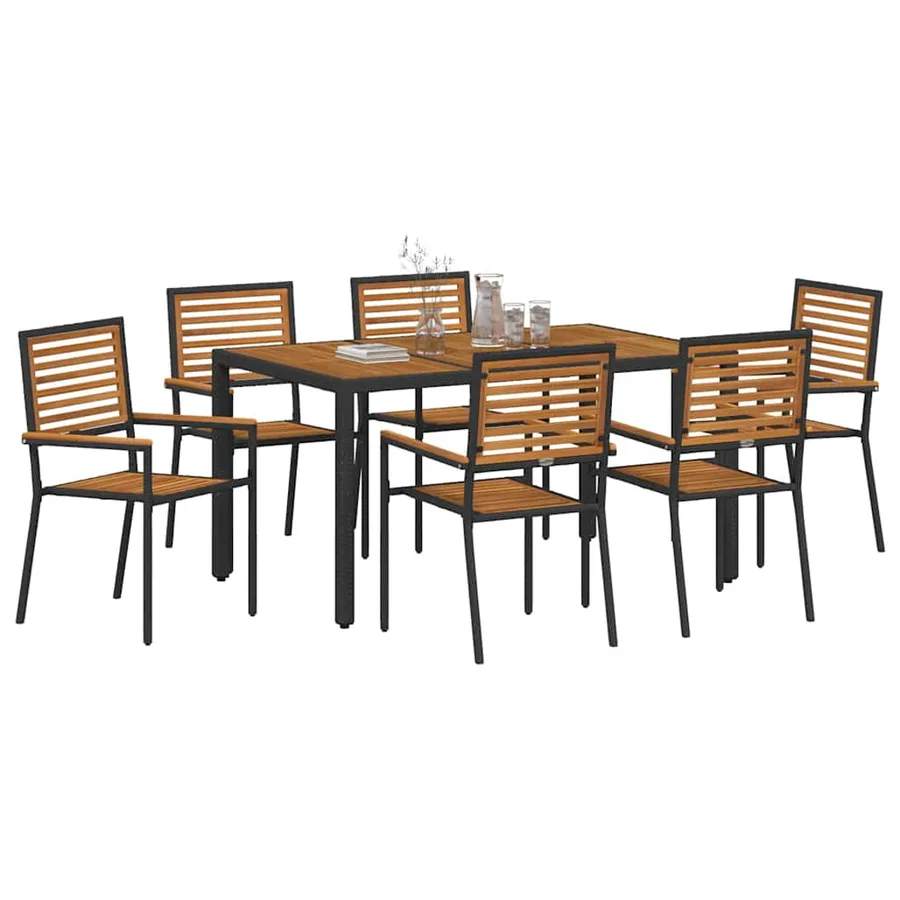 Ensemble de salle à manger pour jardin 7 pcs Noir et Marron - 3