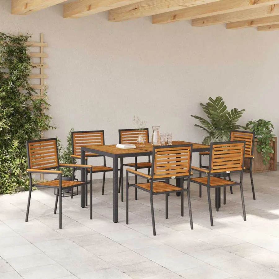 Ensemble de salle à manger pour jardin 7 pcs Noir et Marron - 4