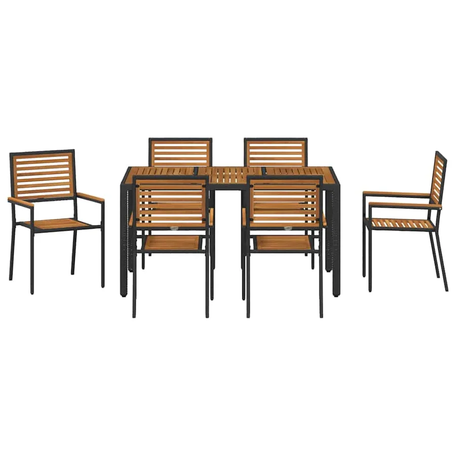 Ensemble de salle à manger pour jardin 7 pcs Noir et Marron - 7
