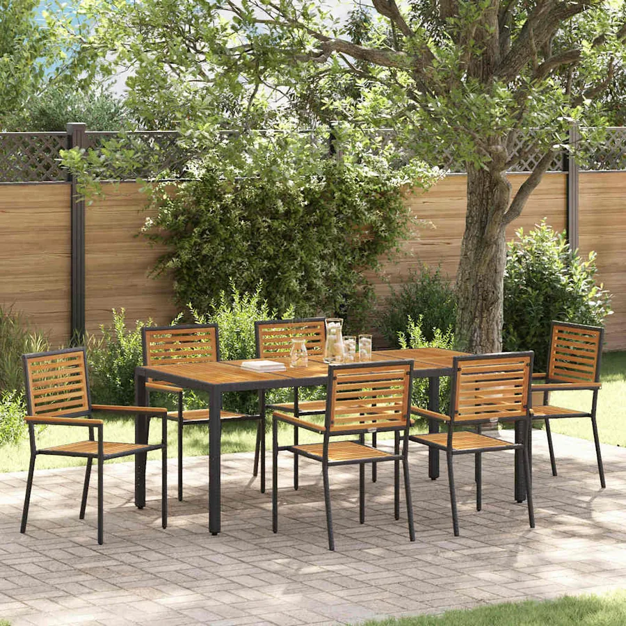 Ensemble de salle à manger pour jardin 7 pcs Noir et Marron
