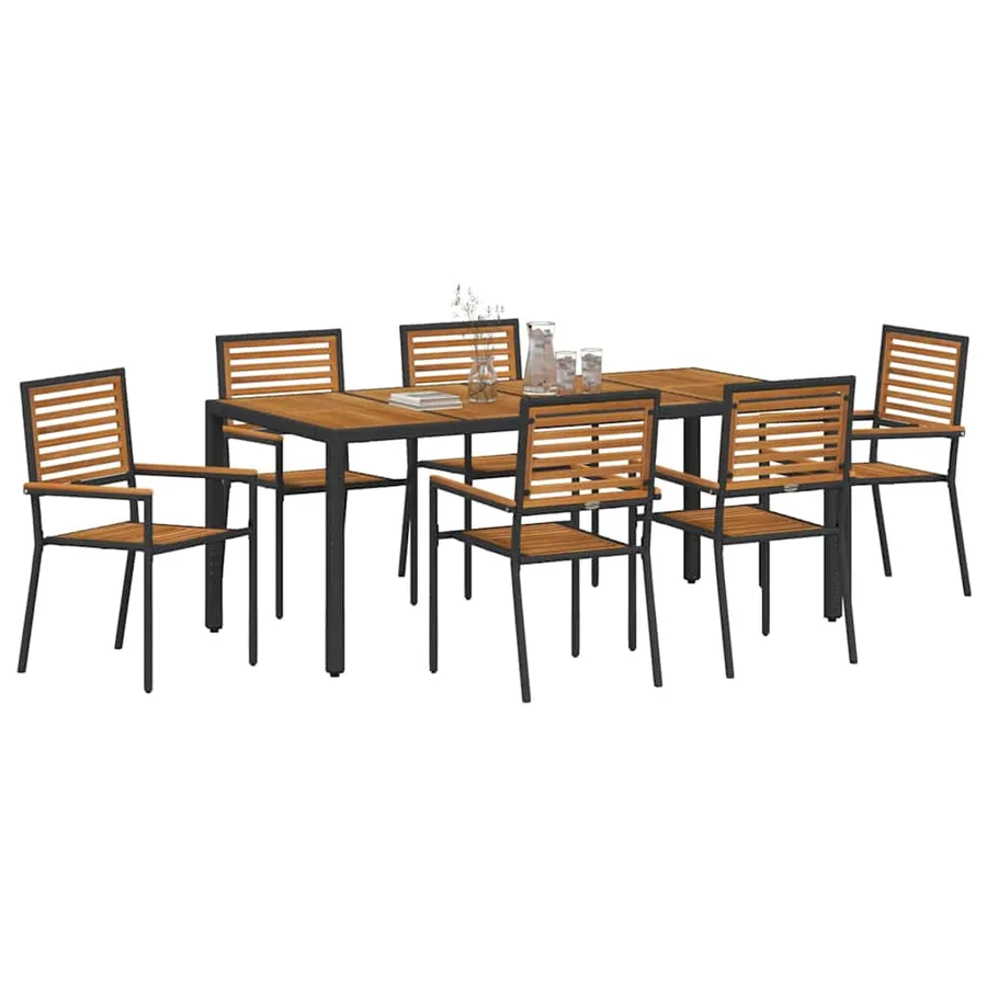 Ensemble de salle à manger pour jardin 7 pcs Noir et Marron - 3