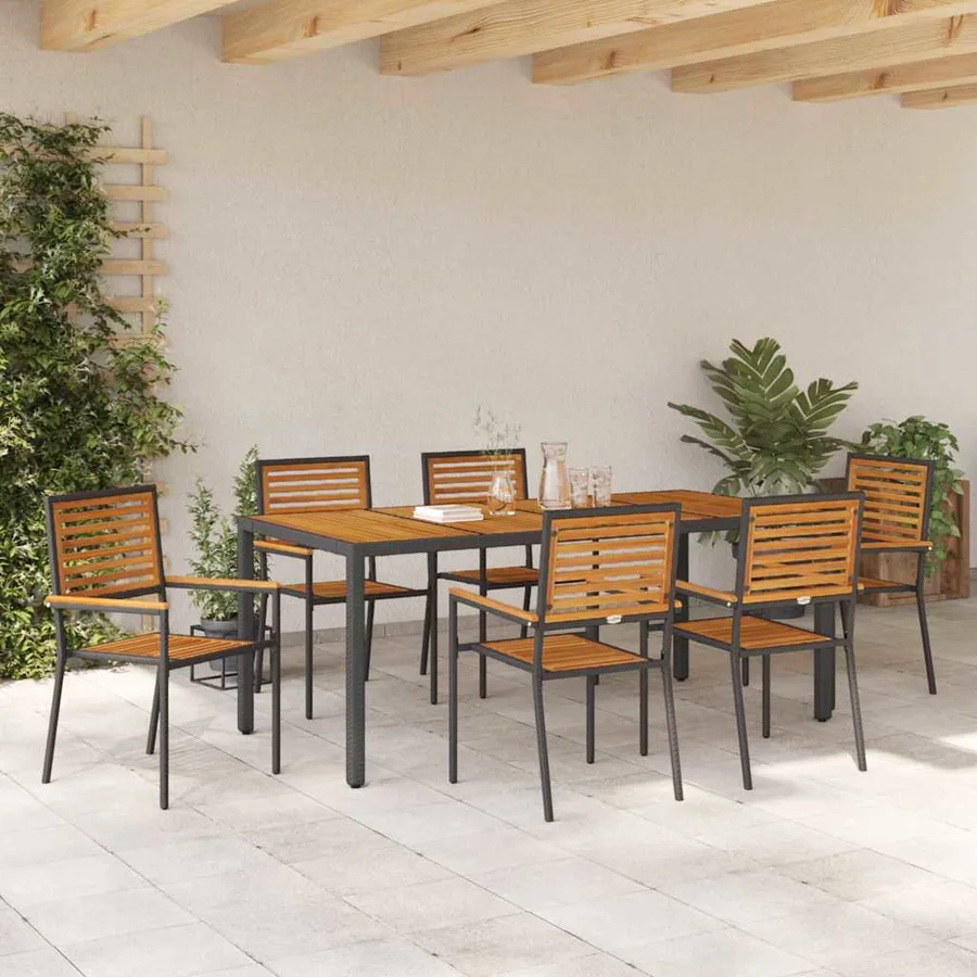 Ensemble de salle à manger pour jardin 7 pcs Noir et Marron - 4