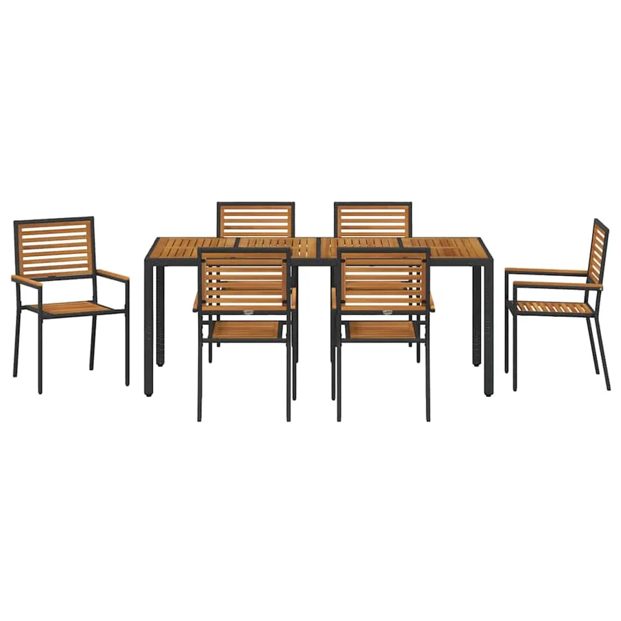 Ensemble de salle à manger pour jardin 7 pcs Noir et Marron - 7
