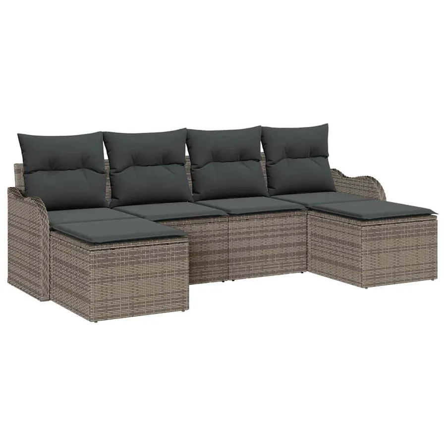 Ensemble de canapé de jardin avec coussin 6 pcs Gris Poly rotin - 2