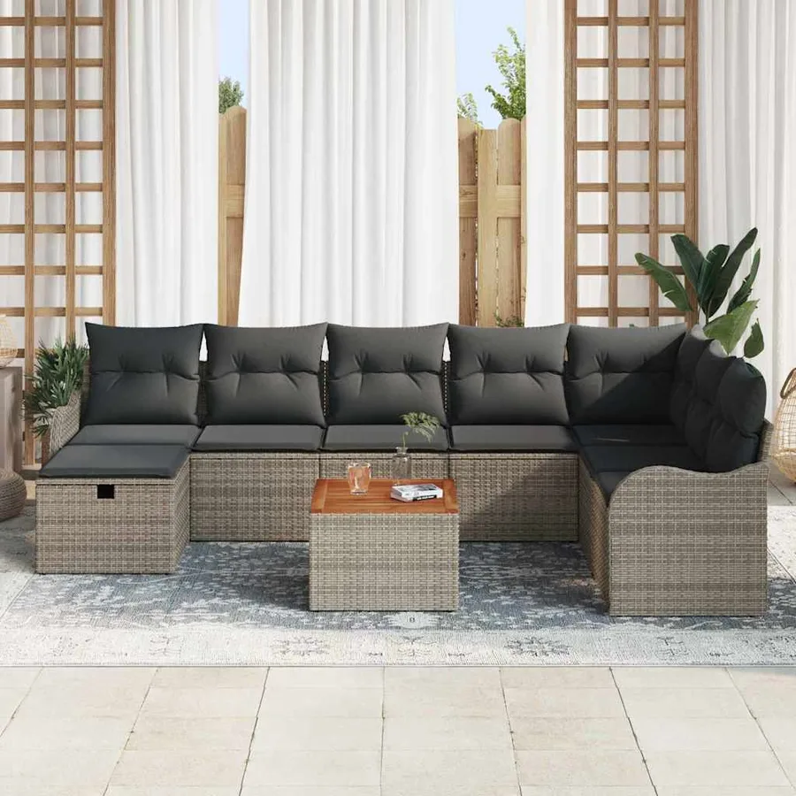 Ensemble de canapé de jardin avec coussin 9 pcs Gris polyrotin - 3