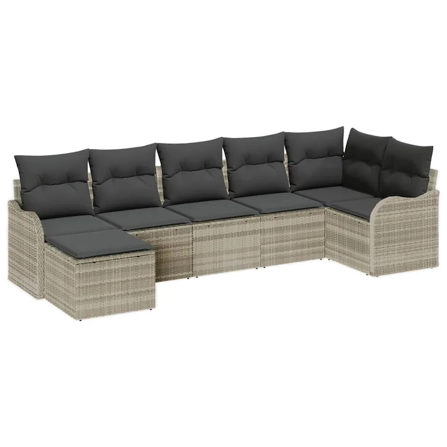 Ensemble de canapé de jardin 7 pcs Gris clair polyrotin - 2