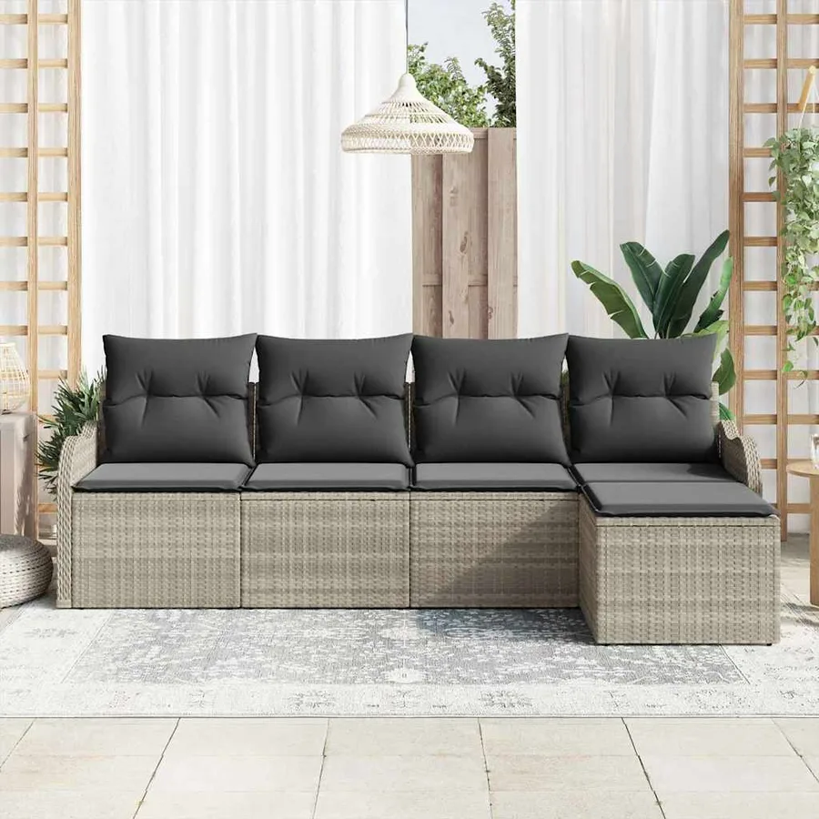 Ensemble de canapé de jardin 5 pcs Gris clair polyrotin - 3