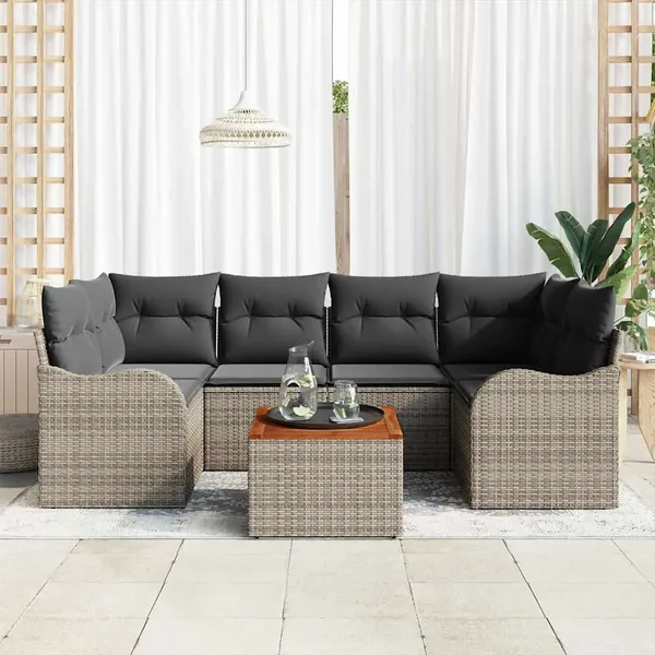 Ensemble de canapé de jardin avec coussin 7 pcs Gris polyrotin