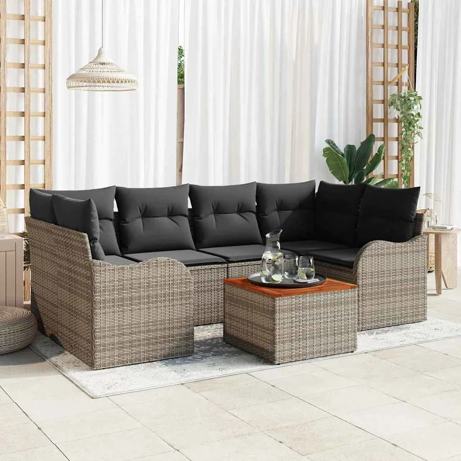 Ensemble de canapé de jardin avec coussin 7 pcs Gris polyrotin - 3