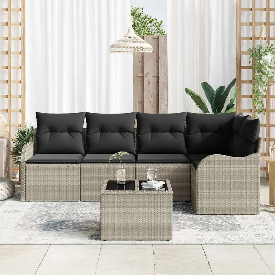 Ensemble de canapé de jardin 6 pcs Gris clair Poly rotin - 3