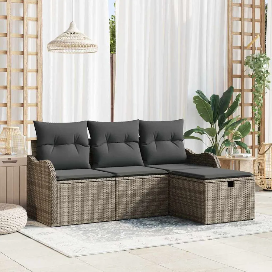 Ensemble de canapé de jardin avec coussin 4 pcs Gris polyrotin