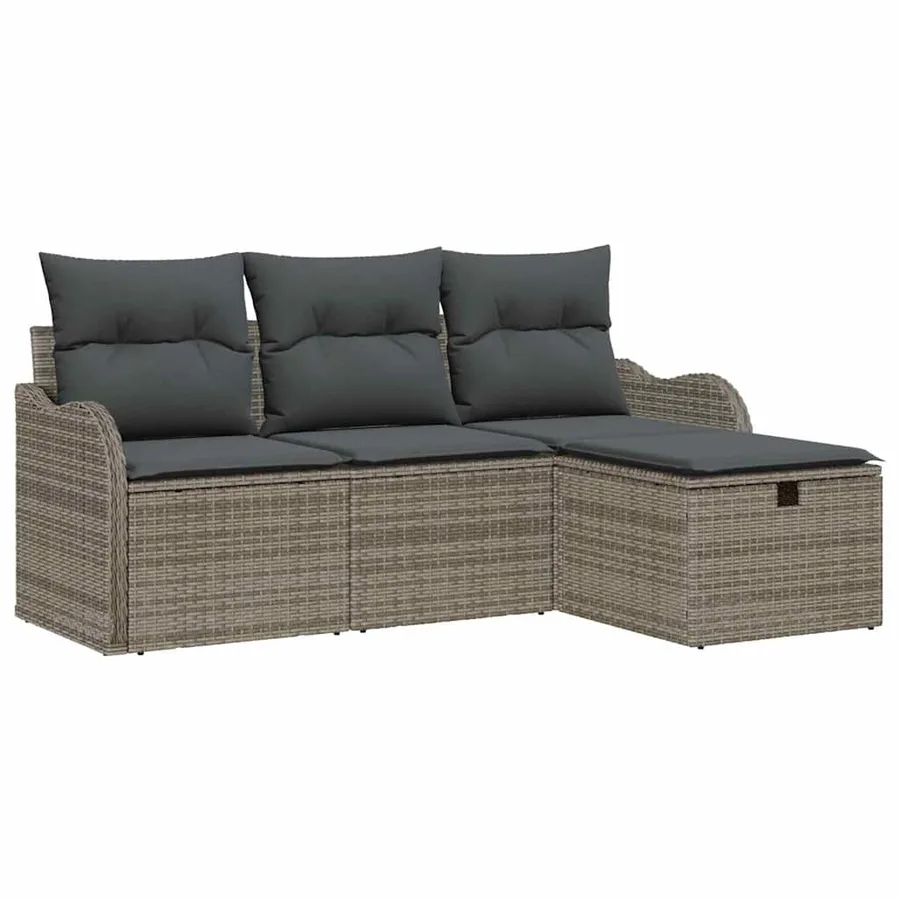 Ensemble de canapé de jardin avec coussin 4 pcs Gris polyrotin - 2
