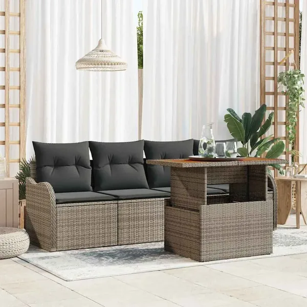 Ensemble de canapé de jardin avec coussin 5 pcs Gris polyrotin