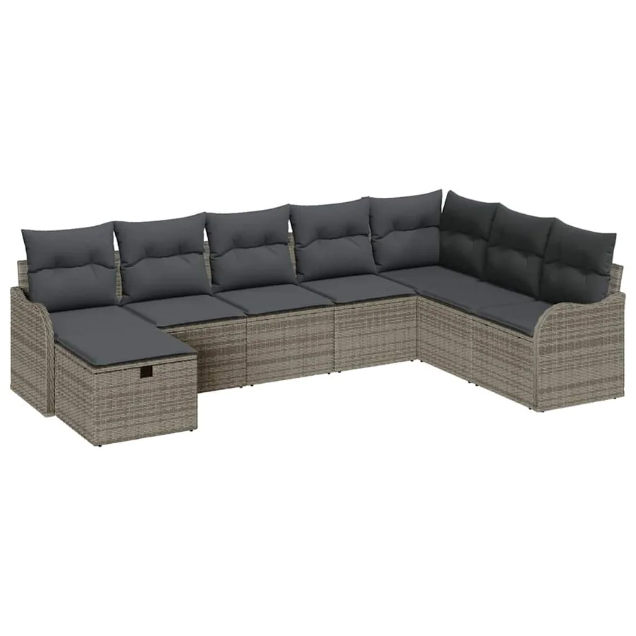 Ensemble de Canapés avec coussin 8 pcs Gris polyrotin - 2