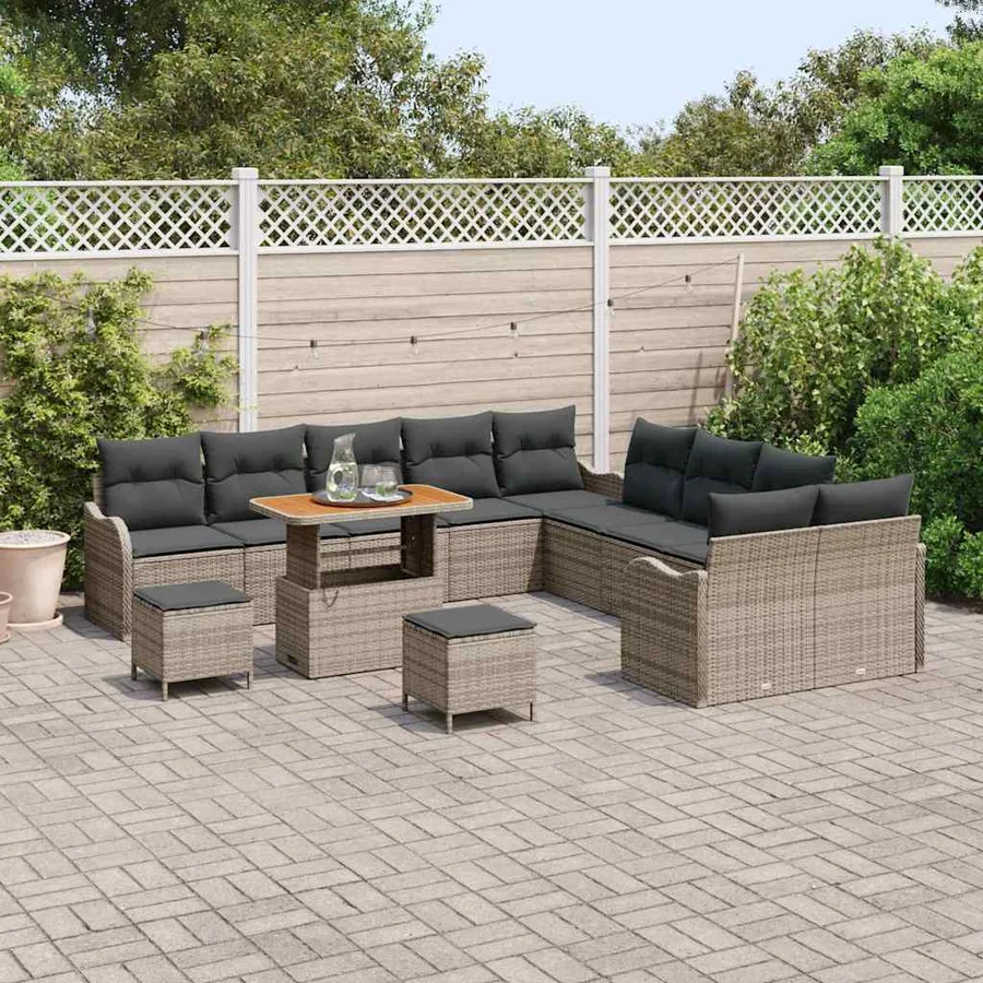 Ensemble de canapé de jardin avec coussin 13 pcs Gris polyrotin - 3
