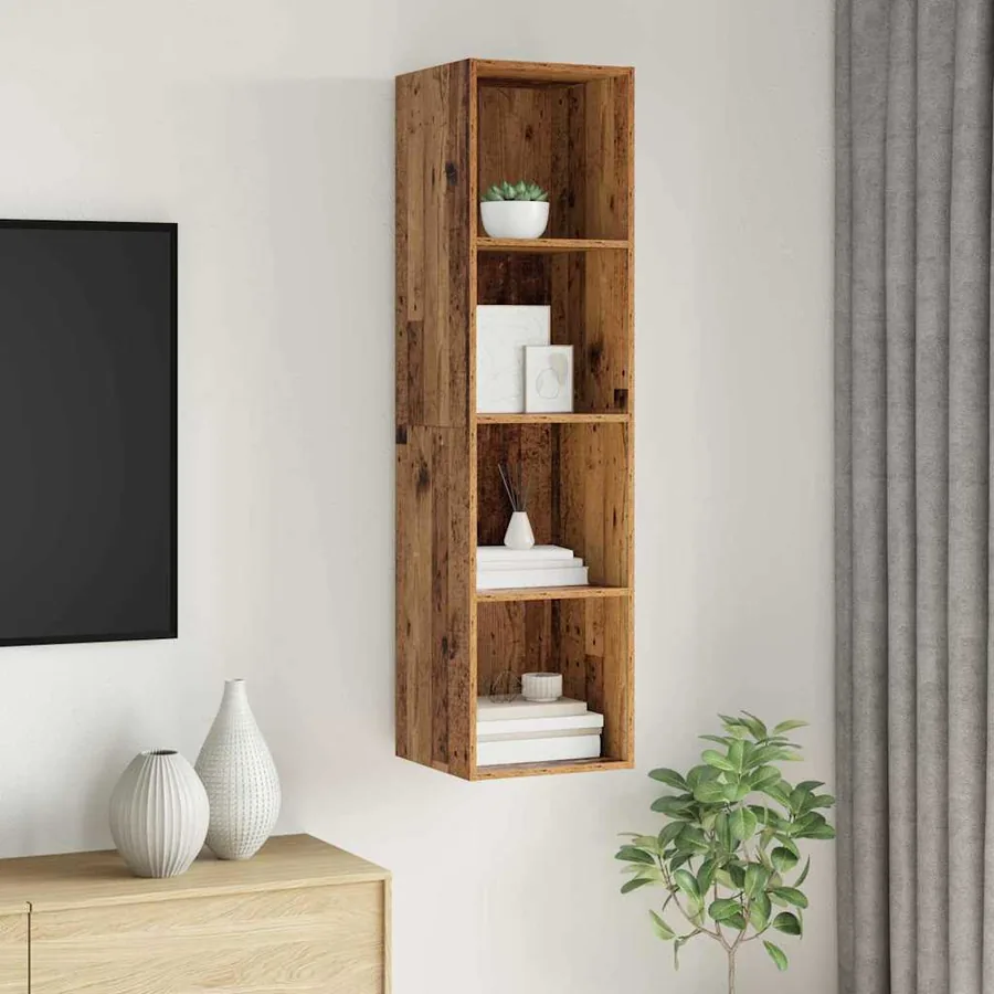 Ensemble meuble TV Montage mural Bois Ancien 37 x 37 x 142,5 cm