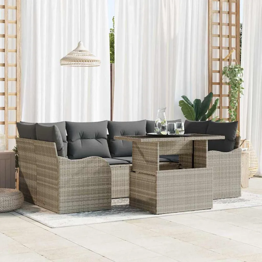 Ensemble de canapé de jardin 7 pcs Gris clair Poly Rattan