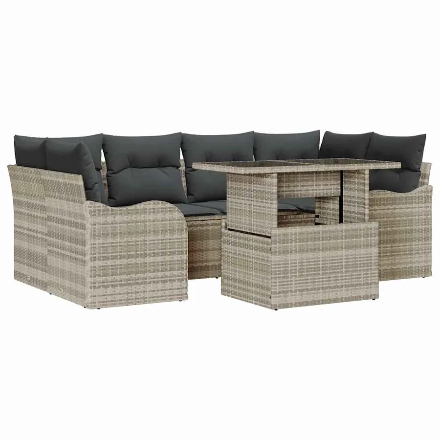 Ensemble de canapé de jardin 7 pcs Gris clair Poly Rattan - 2