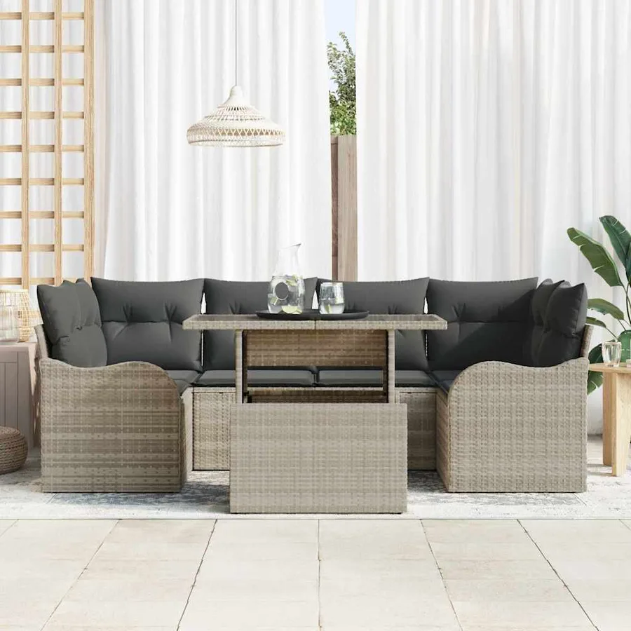 Ensemble de canapé de jardin 7 pcs Gris clair Poly Rattan - 3