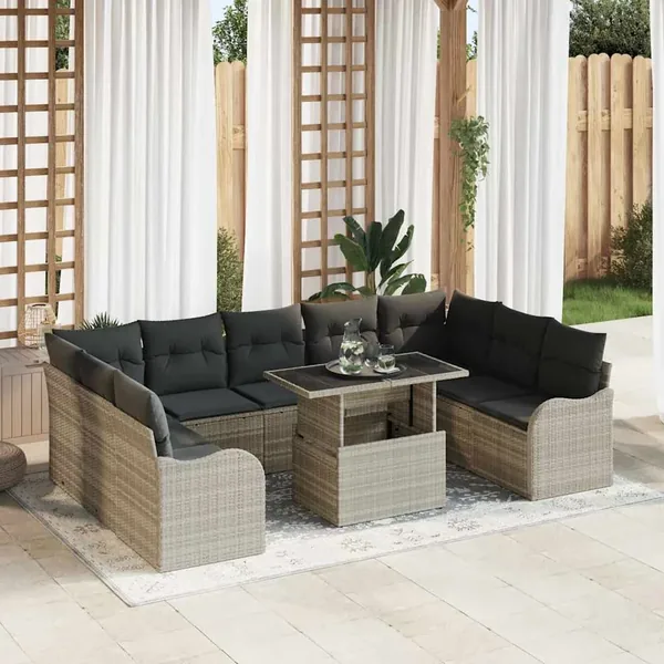 Ensemble de canapé de jardin 10 pcs Gris clair Poly Rattan