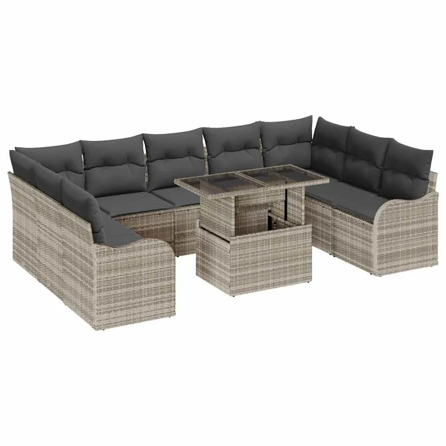 Ensemble de canapé de jardin 10 pcs Gris clair Poly Rattan - 2