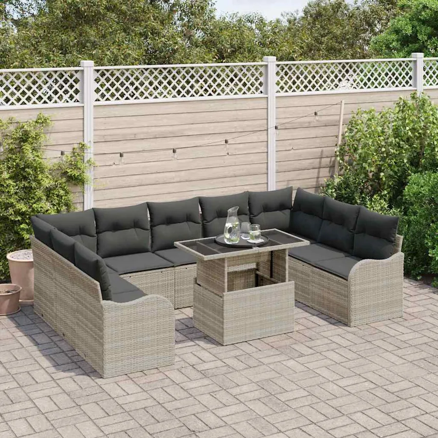 Ensemble de canapé de jardin 10 pcs Gris clair Poly Rattan - 3
