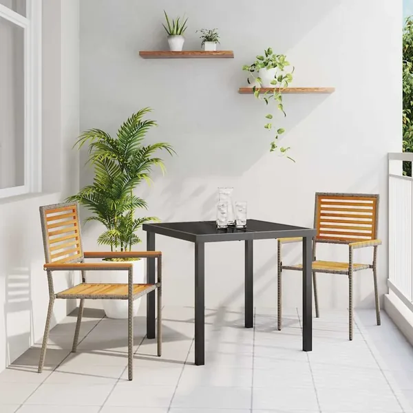 Chaises empilables de jardin 2 pcs Marron et gris