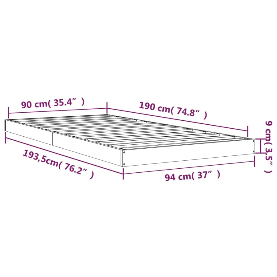 Cadre de lit sans matelas blanc 90x190 cm bois de pin massif - 8