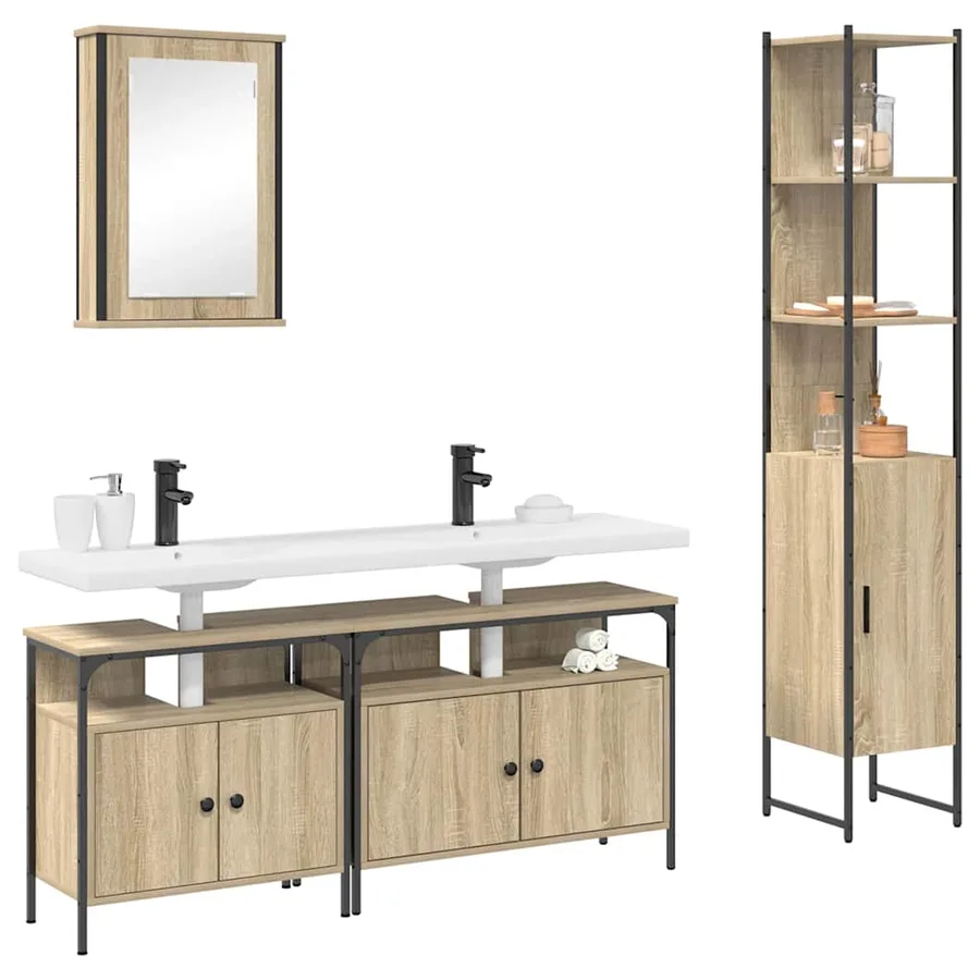 Ensemble de mobilier de salle de bain 4 pcs Chêne Sonoma - 3
