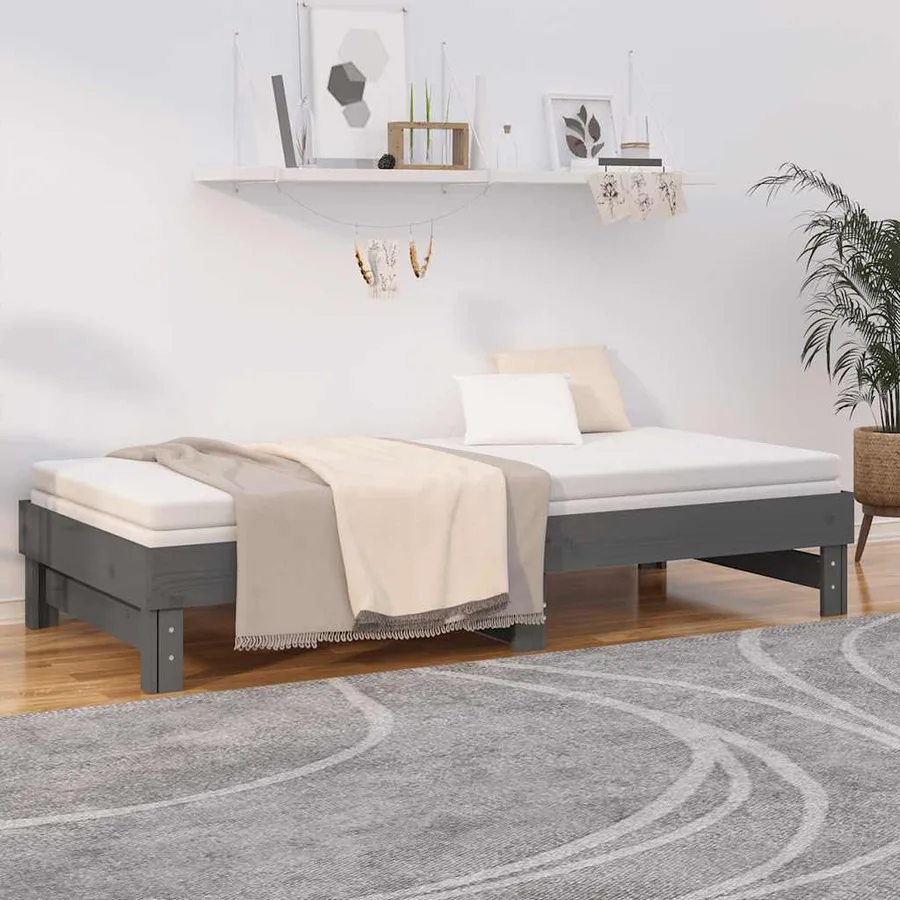 Lit coulissant sans matelas gris 2x(80x200)cm - 4