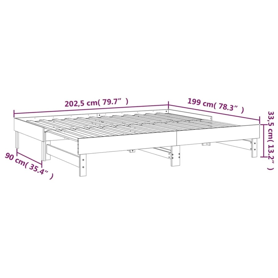 Lit coulissant sans matelas noir 2x(100x200) cm - 12
