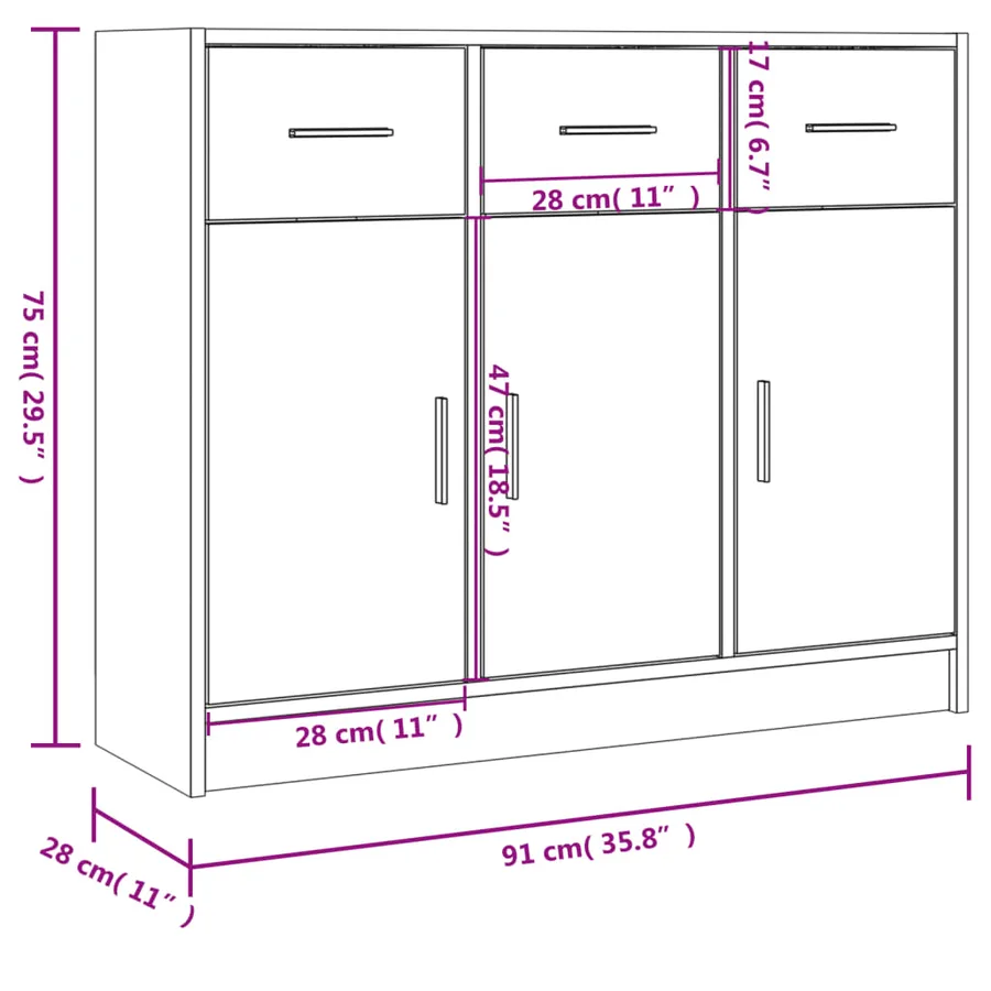 Buffet sonoma gris 91x28x75 cm bois d'ingénierie - 10