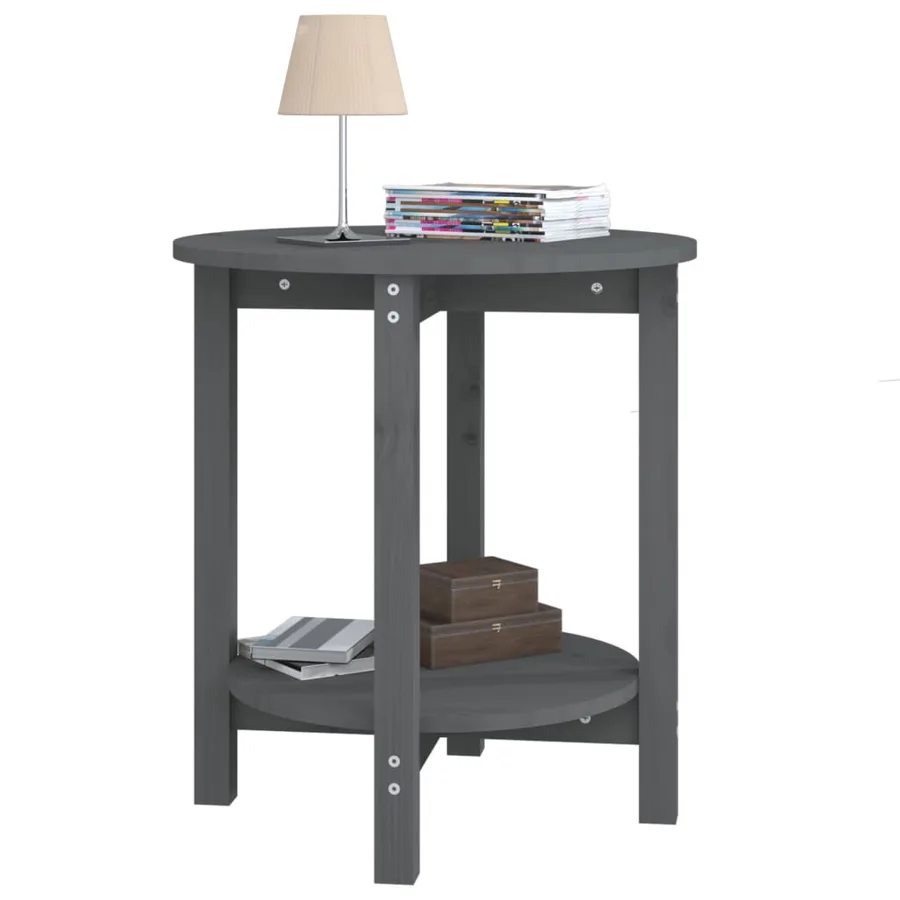 Table basse Gris Ø 55x60 cm Bois massif de pin - 4