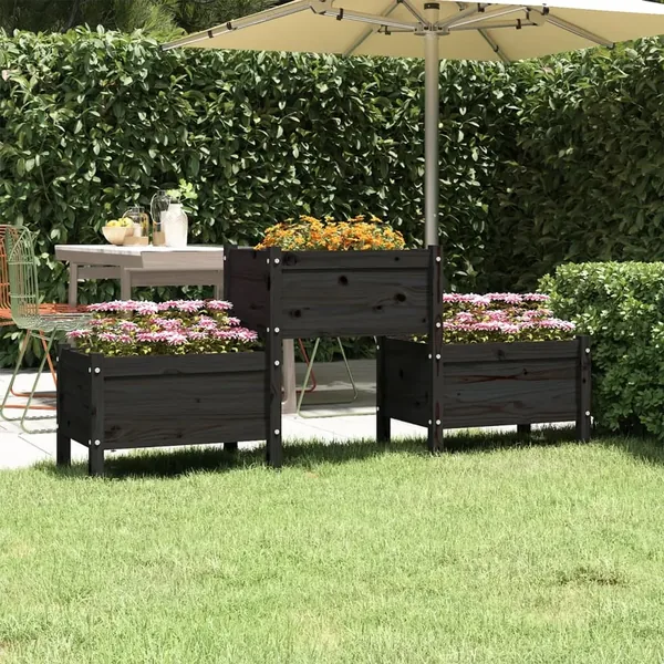 Jardinière Noir 178,5x44x75 cm Bois massif de pin
